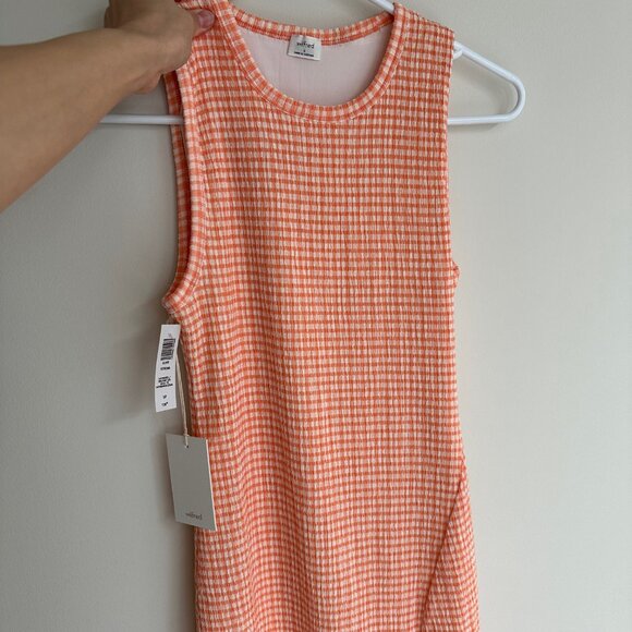 NWT Aritzia Wilfred Verona Dress Seersucker Coral Orange Slit Midi - Picture 3 of 3